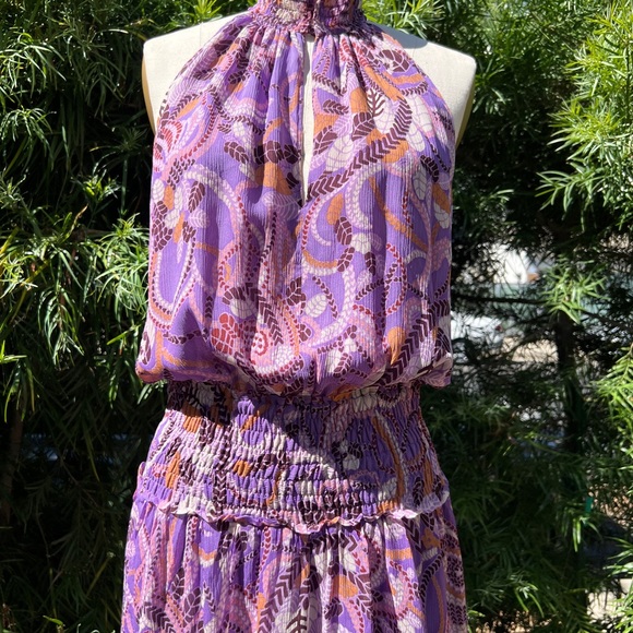 A.L.C. Dress, size 4, purple with tan, darker purple and cream leaf pattern - Picture 6 of 10